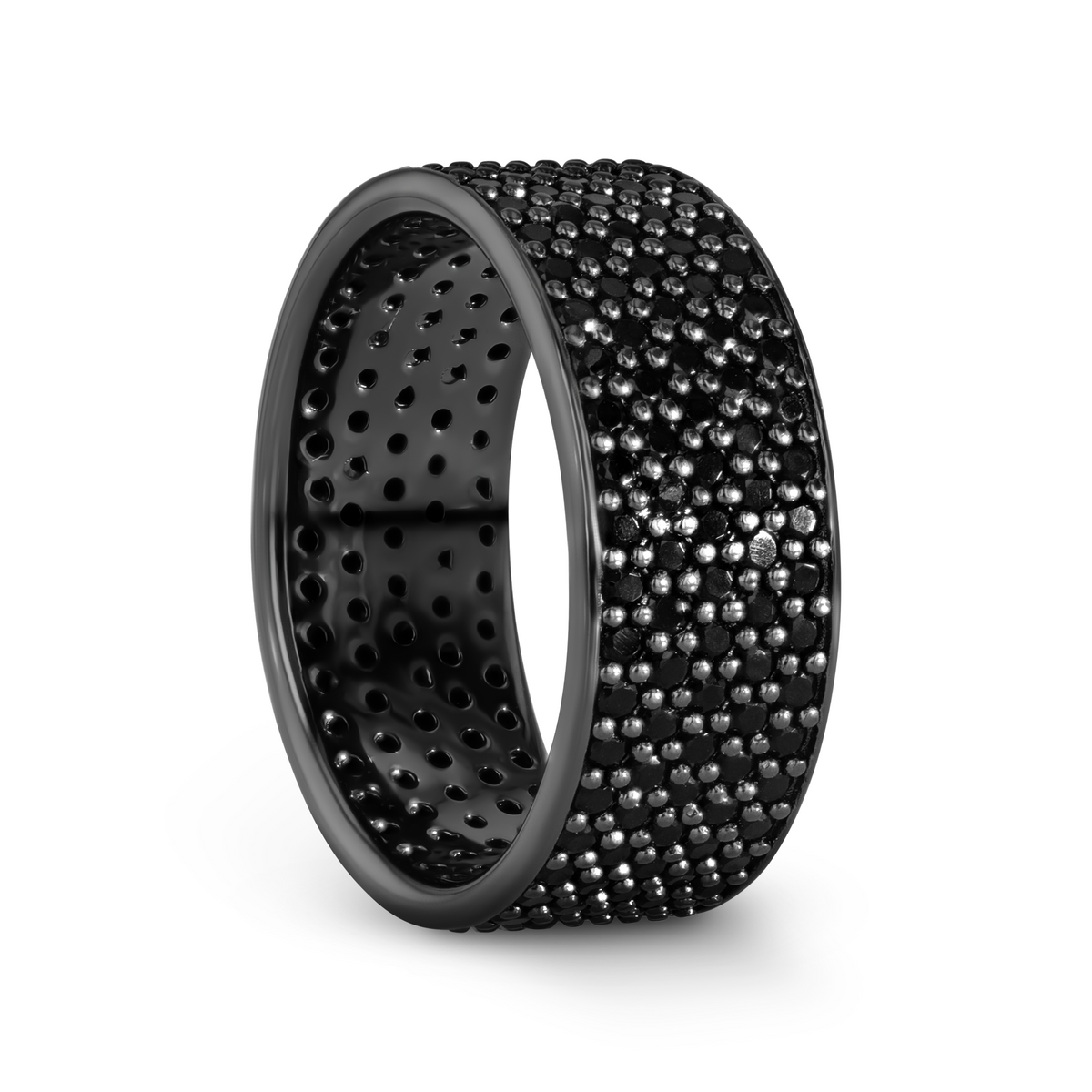 VENOM Sterling Silver Wedding Band with Pave Set Black Spinel and Black Rhodium Plating - 10mm