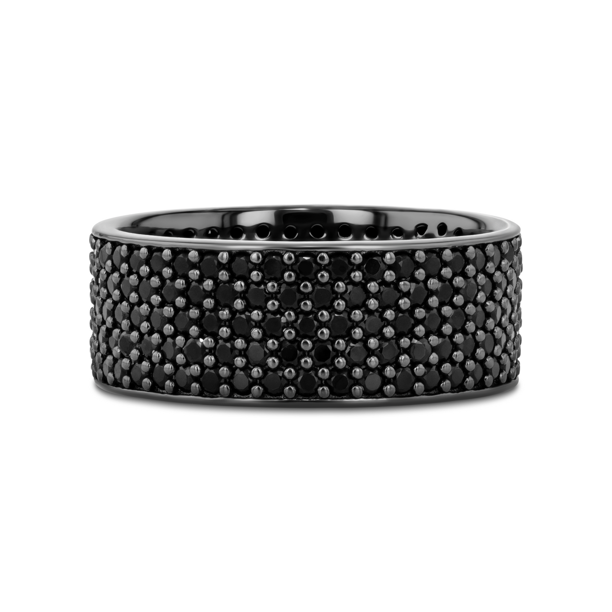 VENOM Sterling Silver Wedding Band with Pave Set Black Spinel and Black Rhodium Plating - 10mm