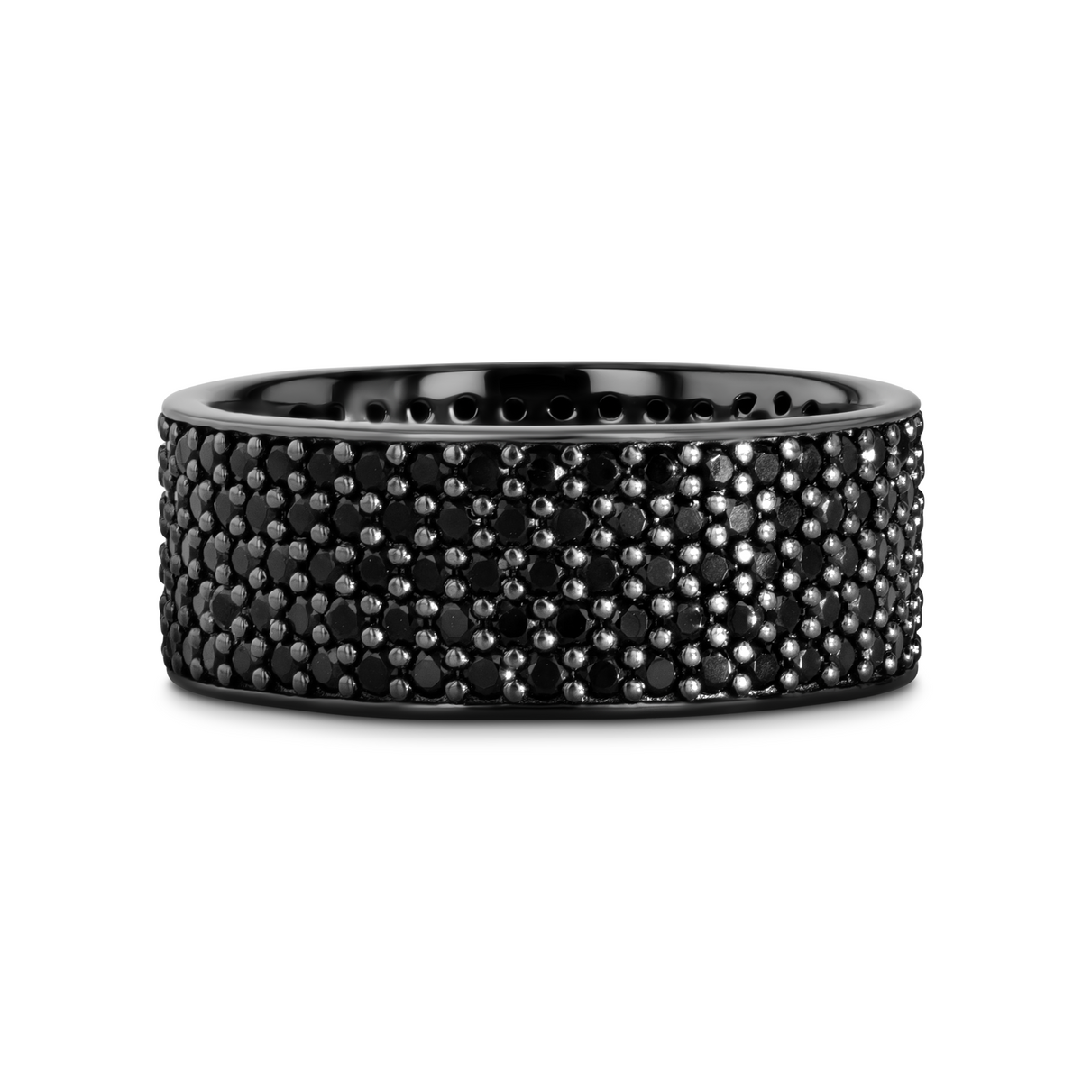 VENOM Sterling Silver Wedding Band with Pave Set Black Spinel and Black Rhodium Plating - 10mm