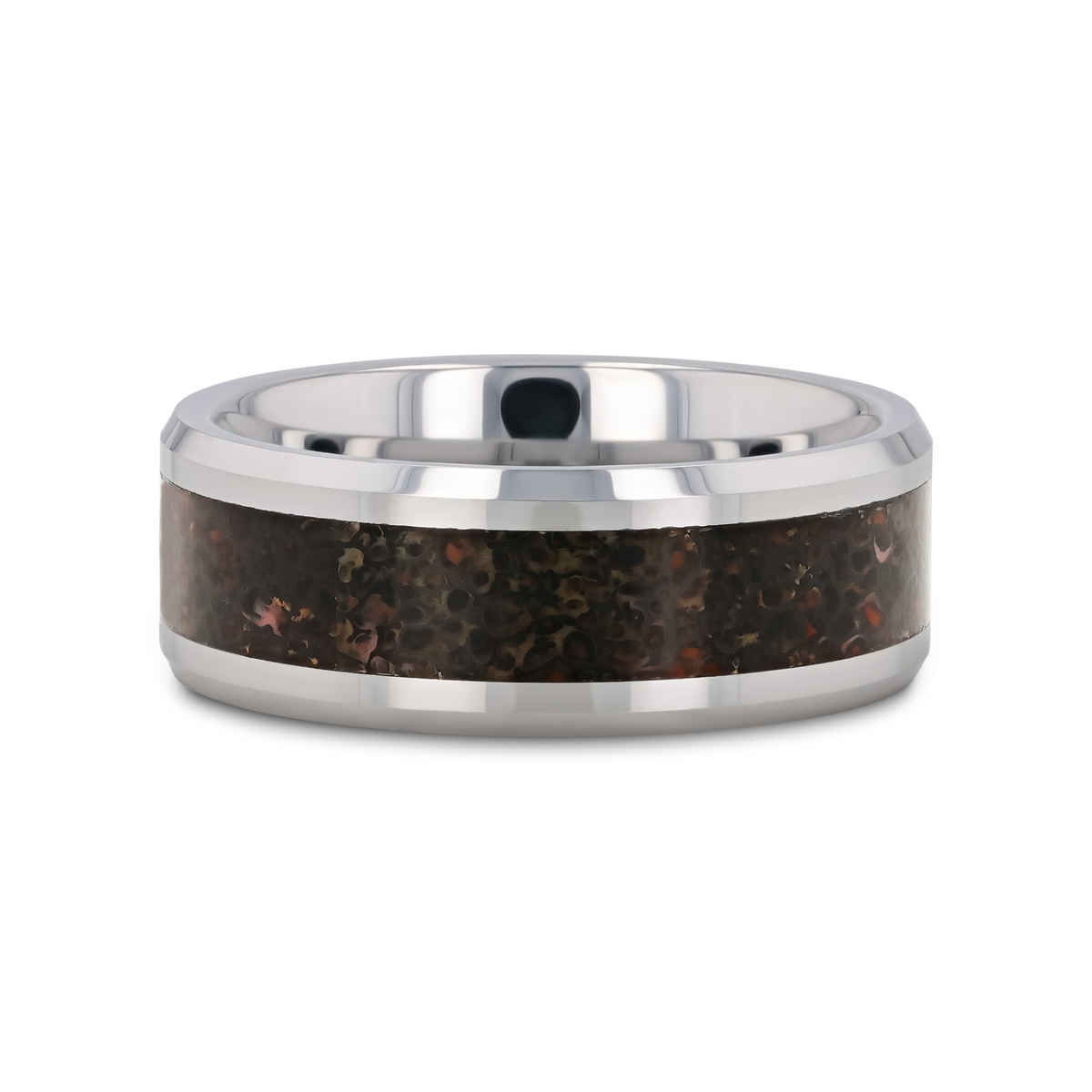DRACARYS Tungsten Ring Black Dinosaur Inlay with Polished Bevel Edges - 8mm