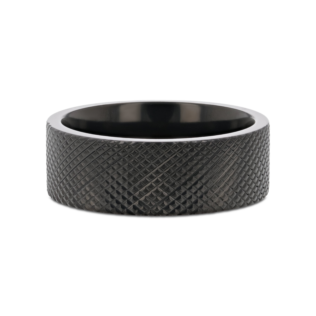 MIDNIGHT Flat Black Titanium Ring with Knurled Finish - 8mm