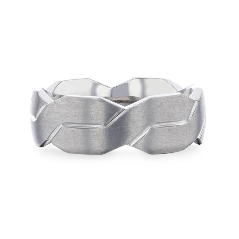 ENDURE Interlocking Infinity Symbol Flat Brushed Titanium Men's Wedding Band With Polished Grooves - 8mm