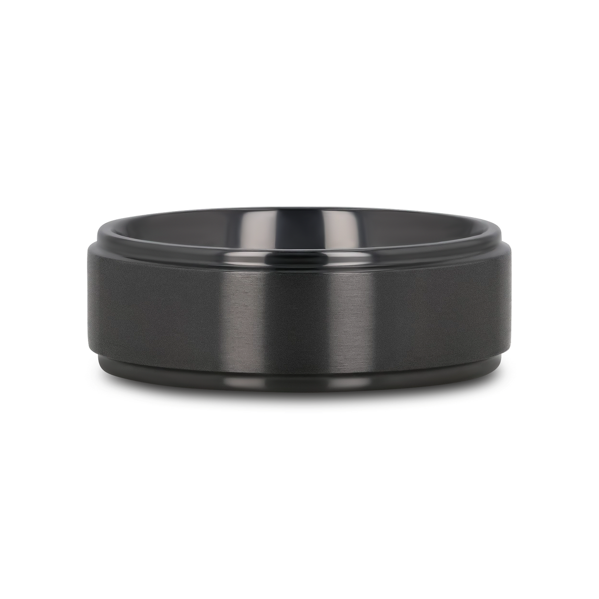 BABYLON Flat Black Titanium Ring with Brushed Raised Center & Polished Edges - 8mm