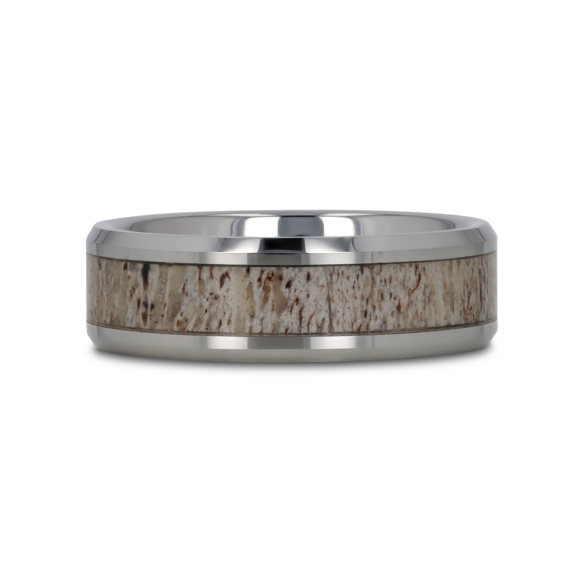 BUCK Polished Beveled Tungsten Carbide Men's Wedding Band with Ombre Deer Antler Inlay - 6mm & 8mm