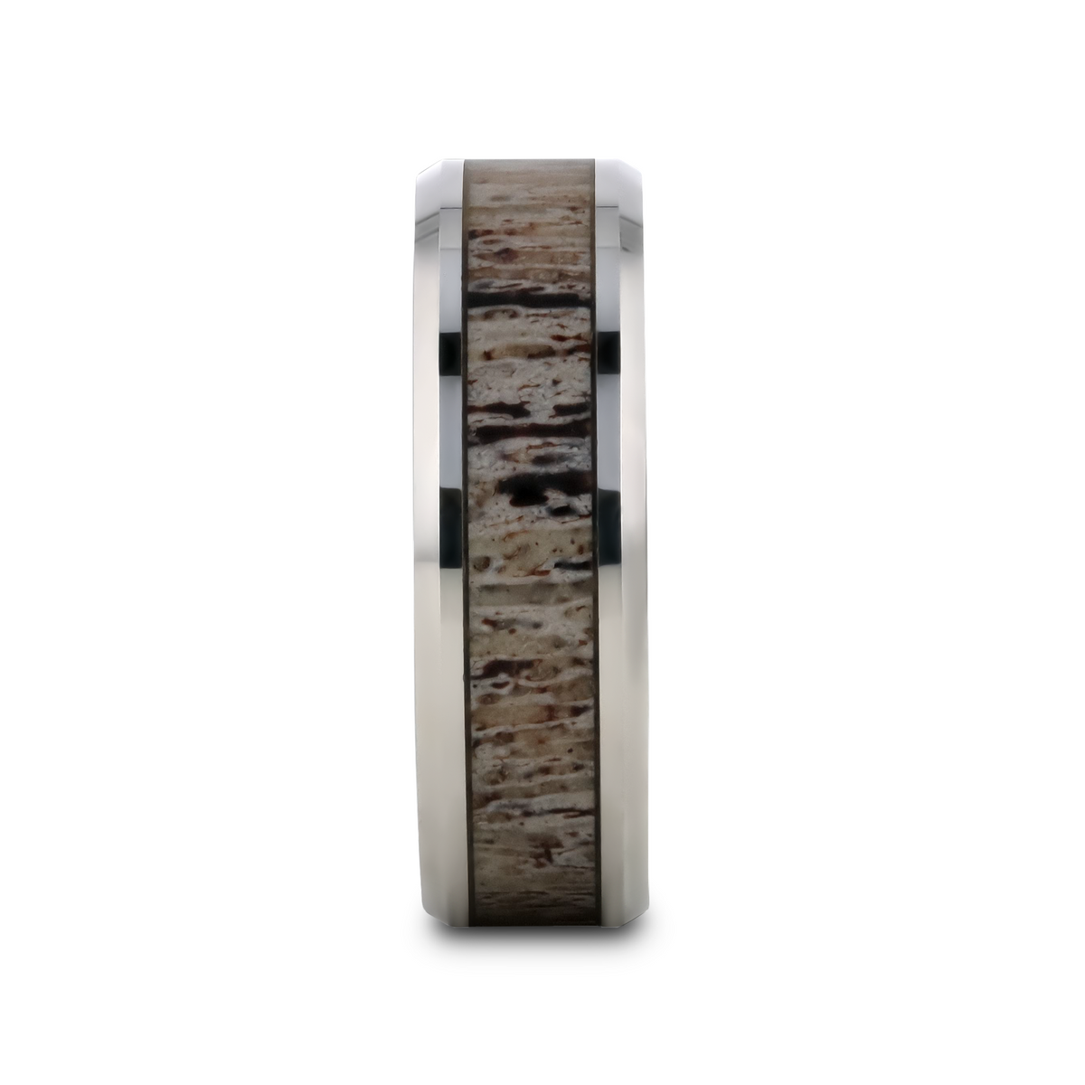 BUCK Polished Beveled Tungsten Carbide Men's Wedding Band with Ombre Deer Antler Inlay - 6mm & 8mm