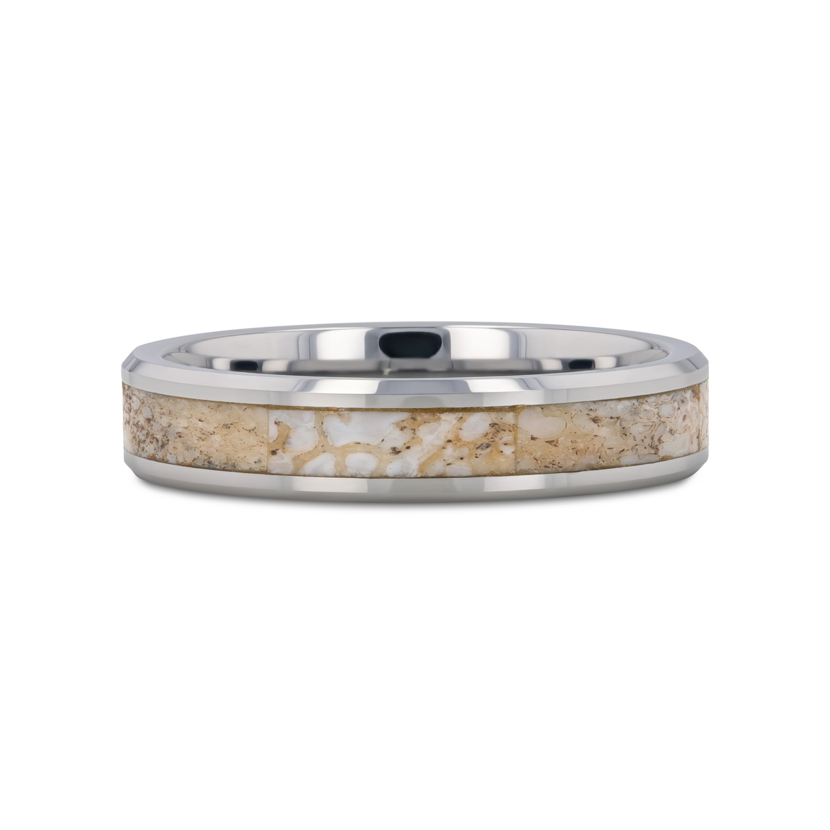 MESOZOIC Men’s Tungsten Flat Beveled Wedding Ring with White Dinosaur Bone Inlay - 4mm