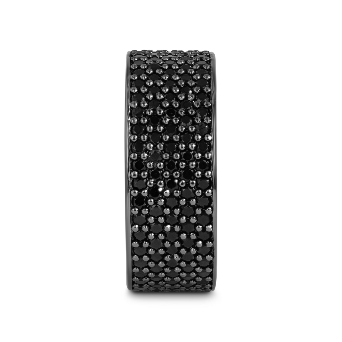 VENOM Sterling Silver Wedding Band with Pave Set Black Spinel and Black Rhodium Plating  - 10mm