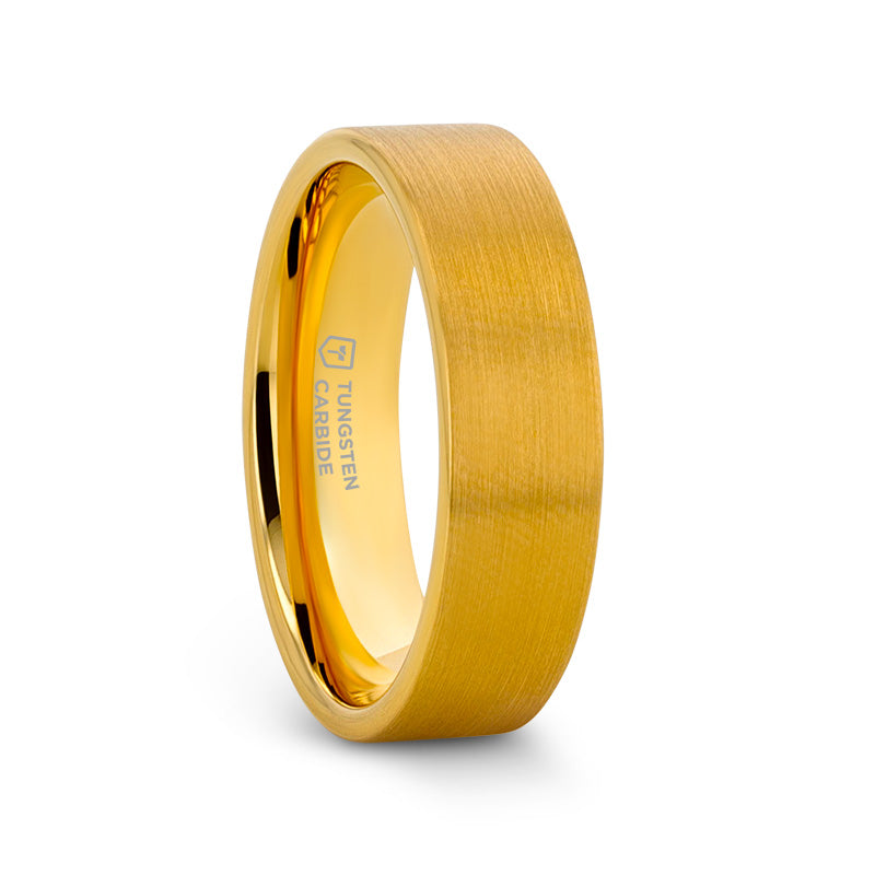 AUDEN Gold Plated Flat Brushed Finished Tungsten Wedding Ring - 6mm & 8mm