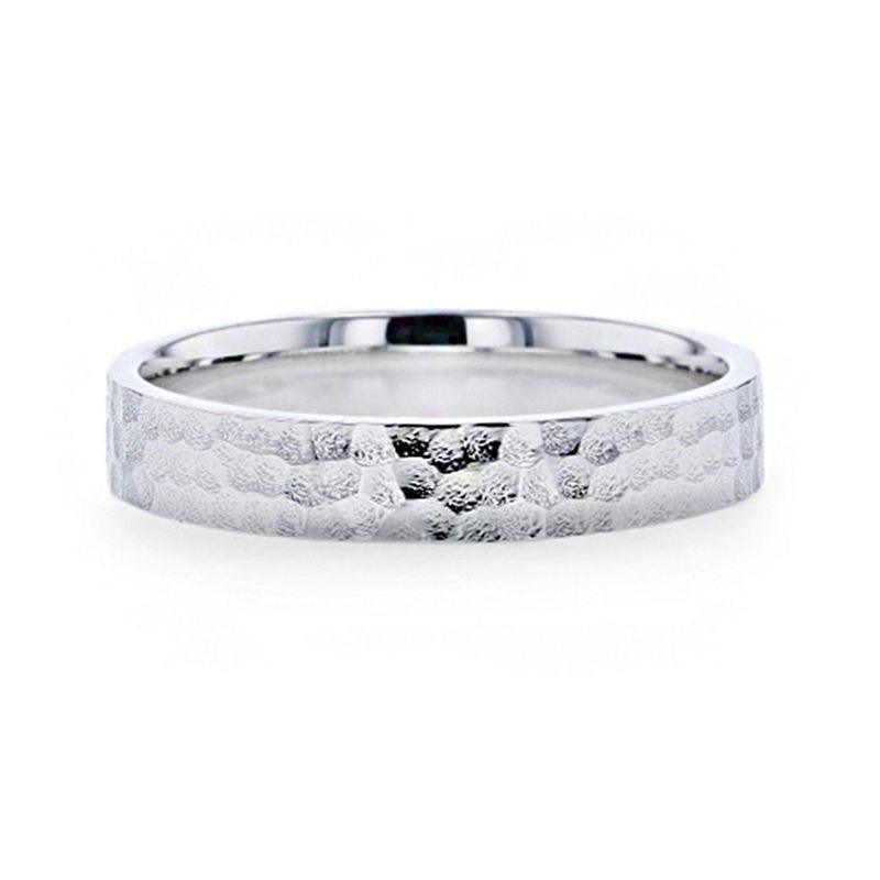 SYLVIANIA Silver Hammered Finish Flat Style Women's Wedding Band - 4mm